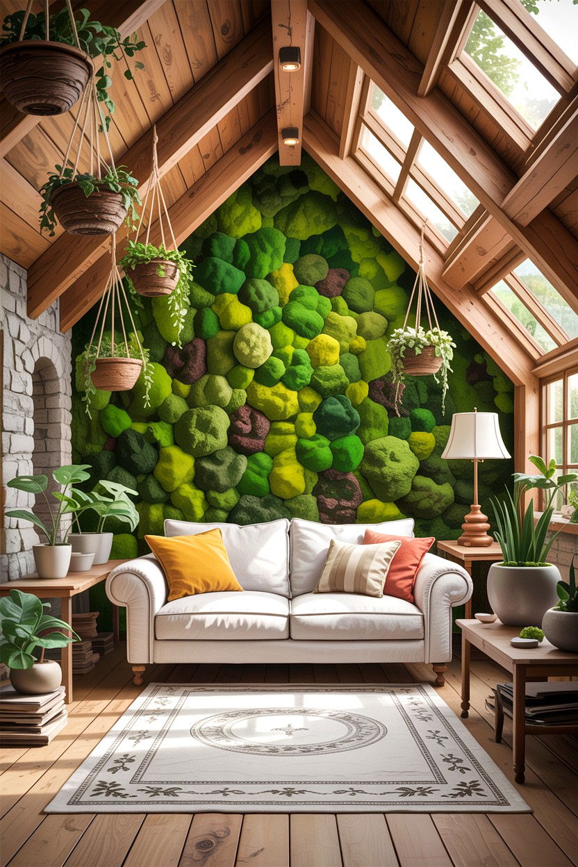 Biophilic attic interior - 30 attic living room ideas