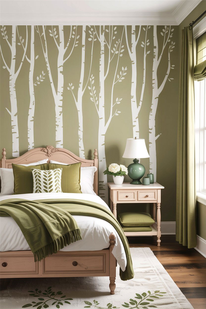Birch tree wall stencil - 30 bedroom wall stencils
