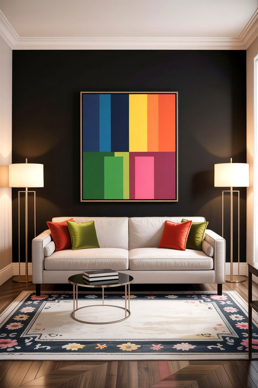 Black Accent Wall - 30 boutique hotel living room ideas