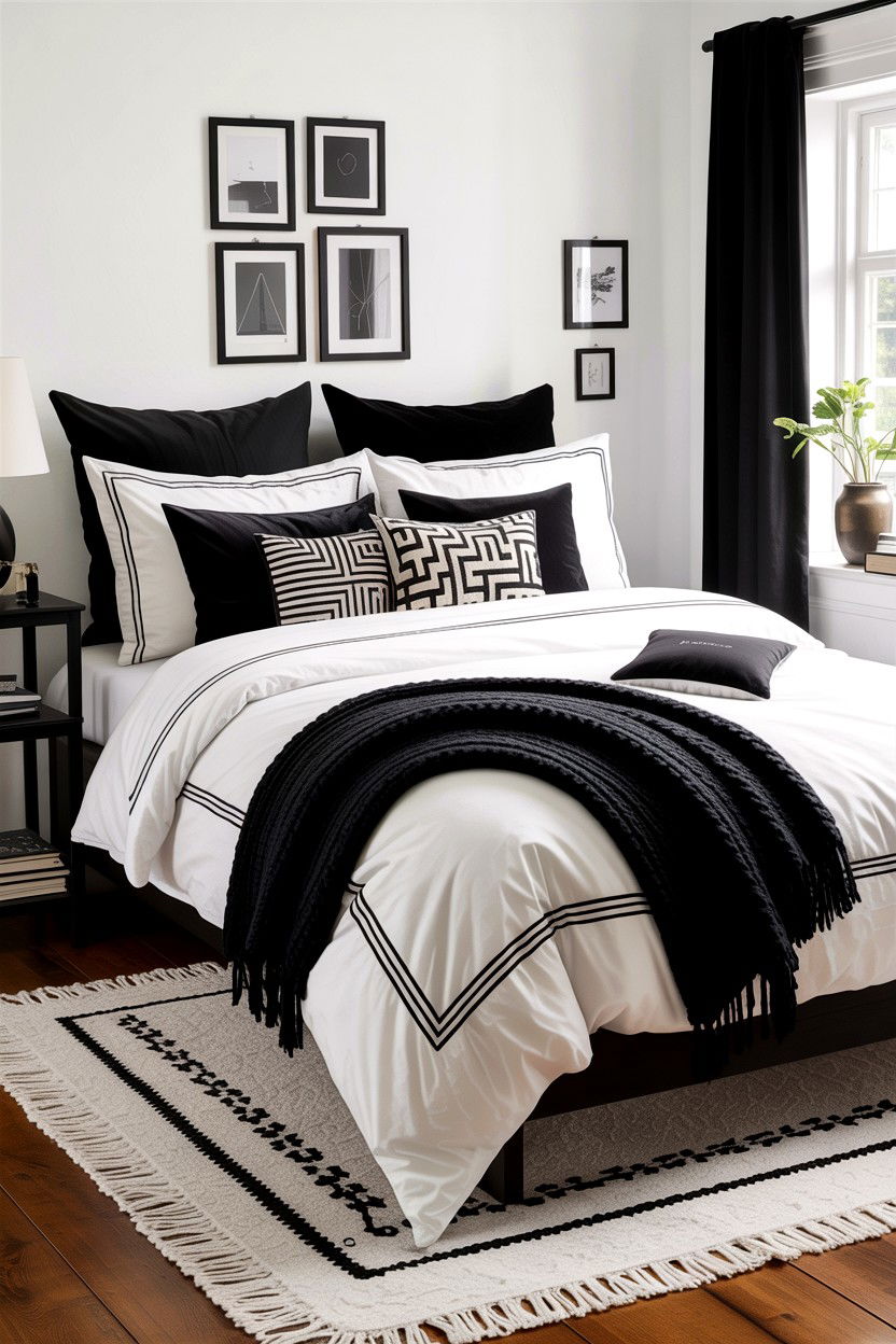 Black And White Bedding - 30 bedroom layered bedding ideas