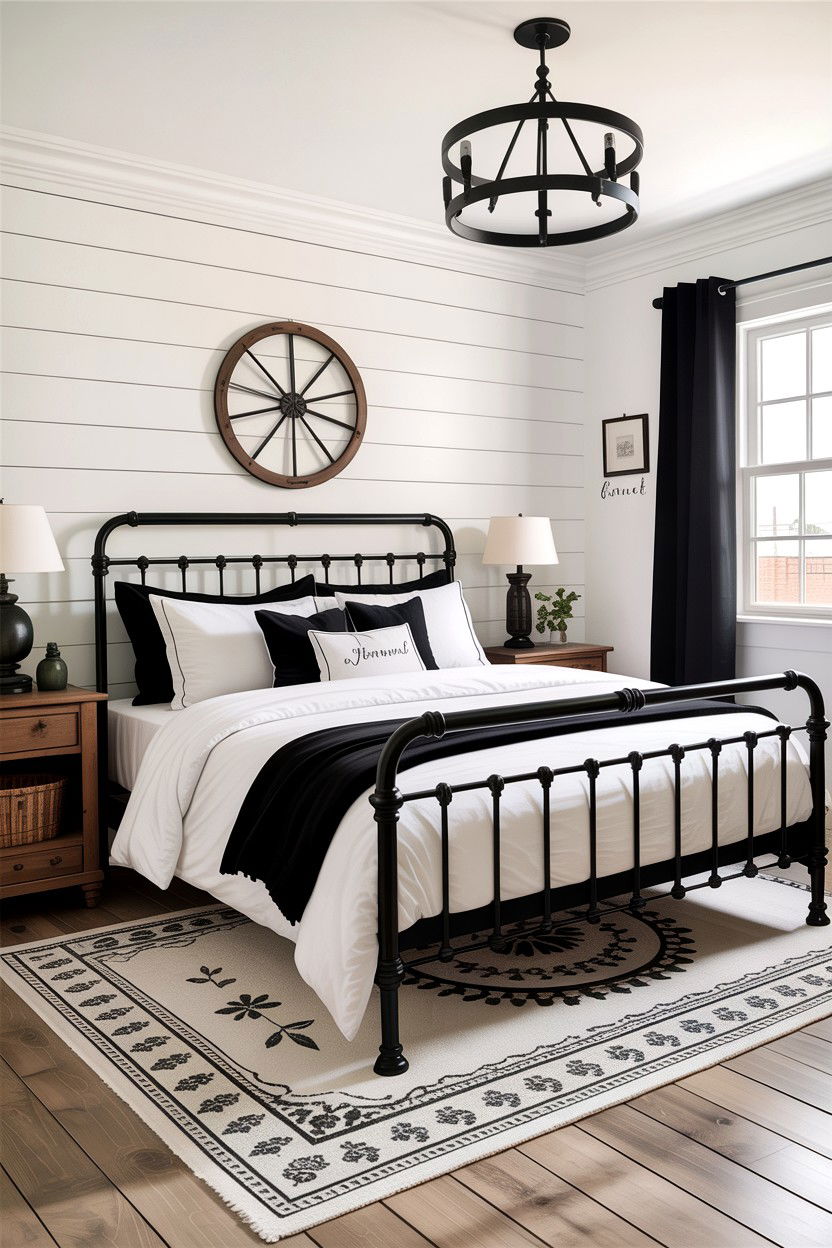 Black And White Bedroom - 30 farmhouse bedroom ideas