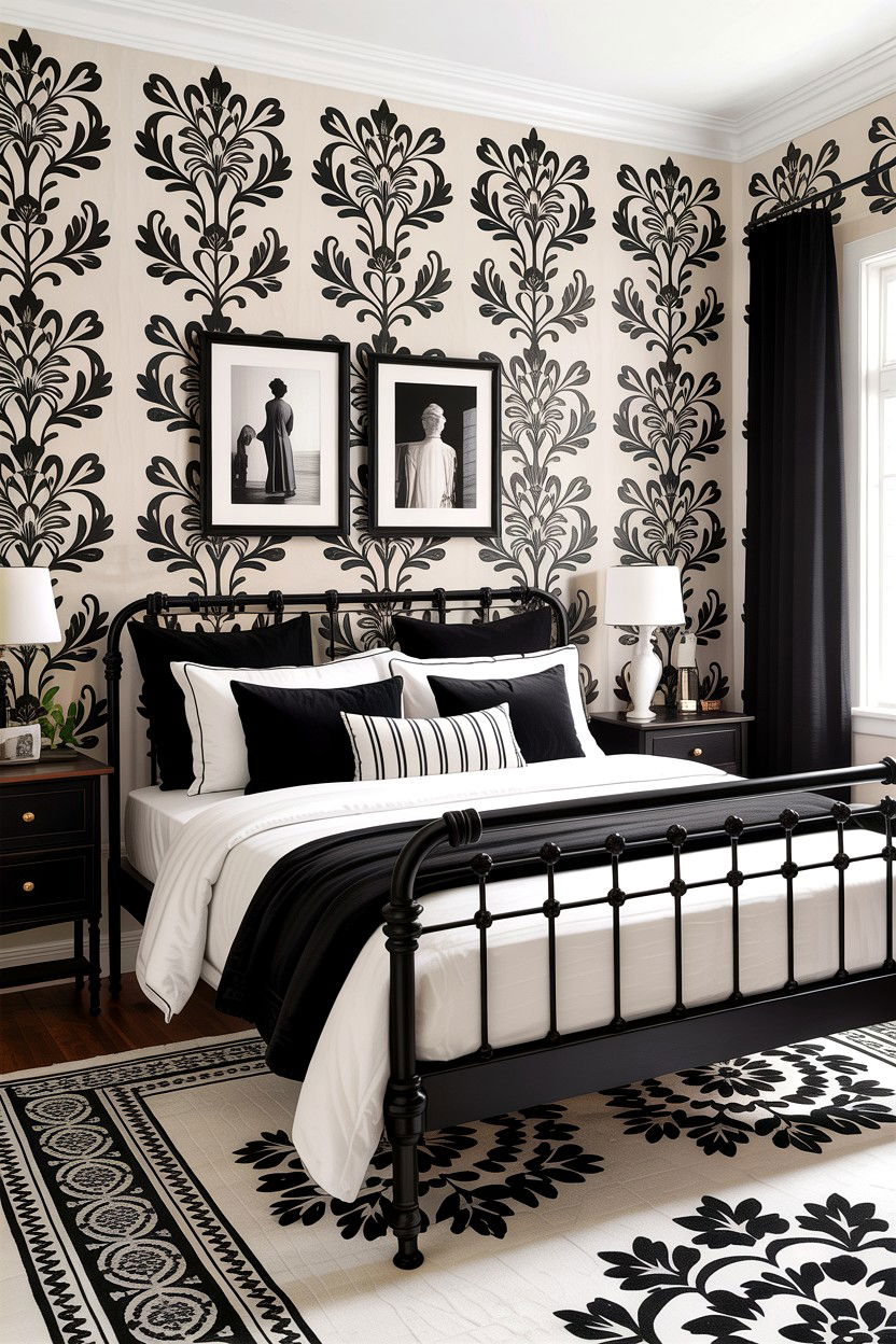 Black And White Damask Wallpaper - 30 bedroom damask wallpapers
