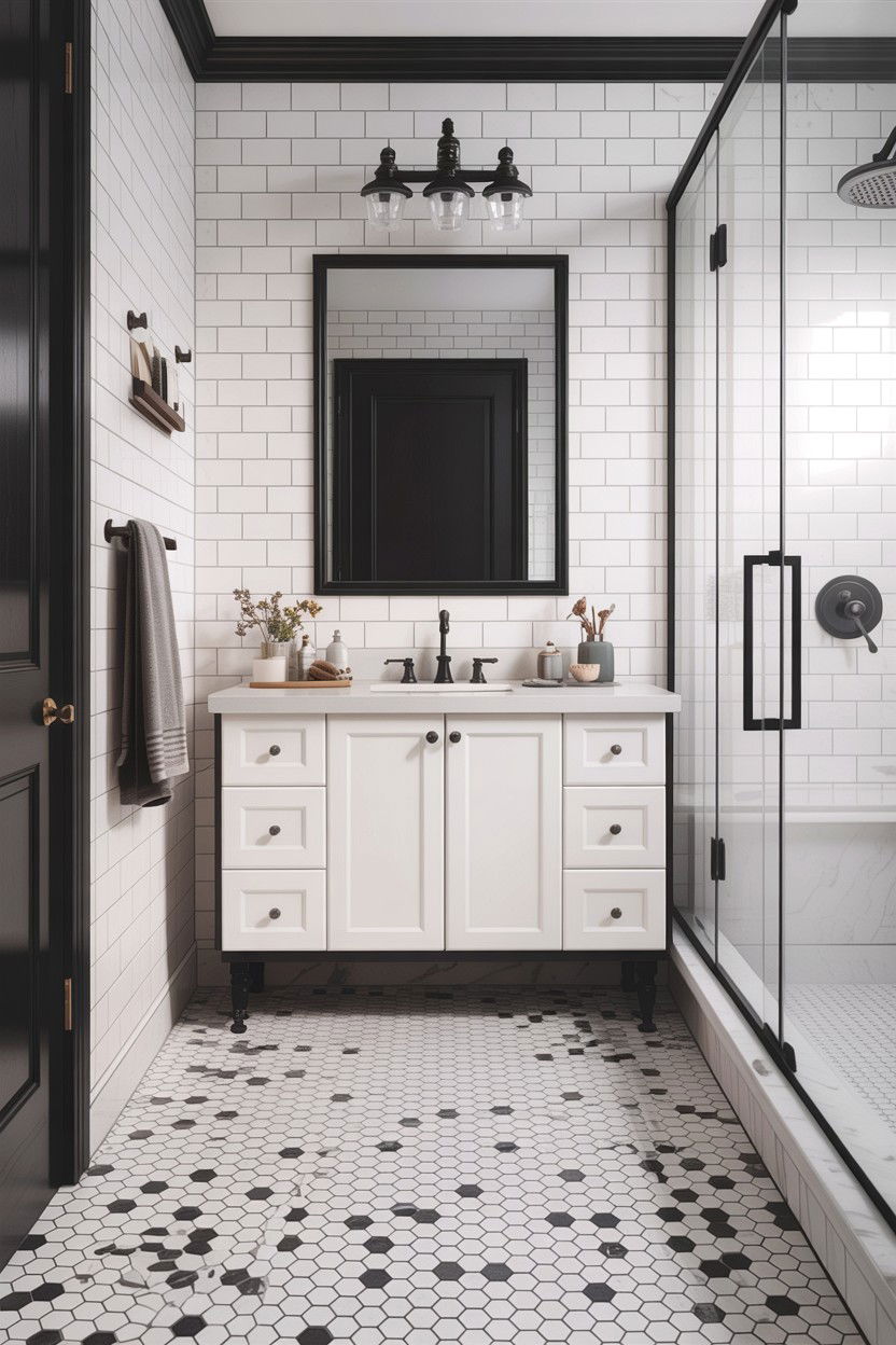 Black And White Hexagon Tile Bathroom Floor - 30 hexagon tile bathroom ideas