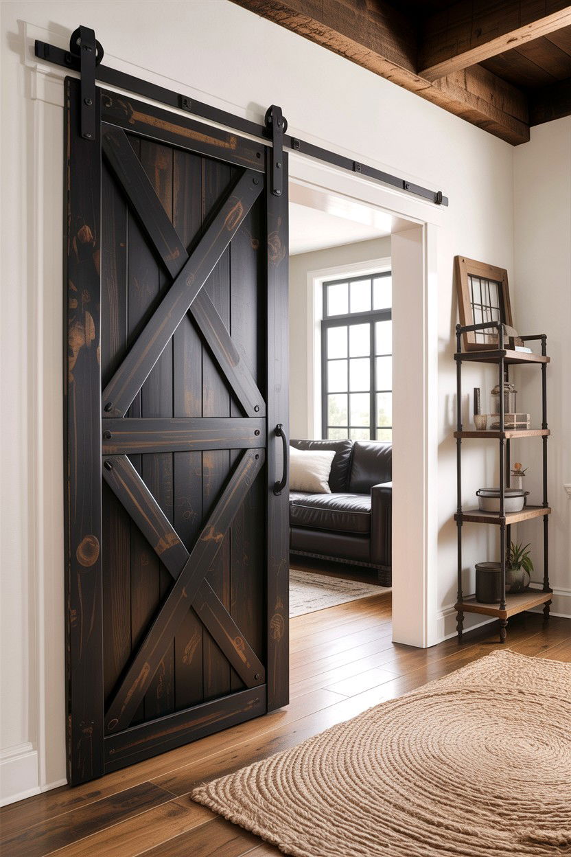 Black Barn Door Living Room - 30 rustic black living room ideas