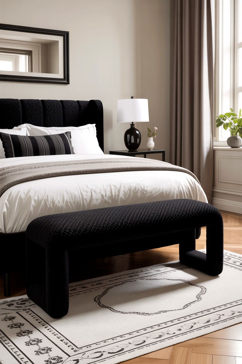 Black Boucle Bench - 30 bedroom benches