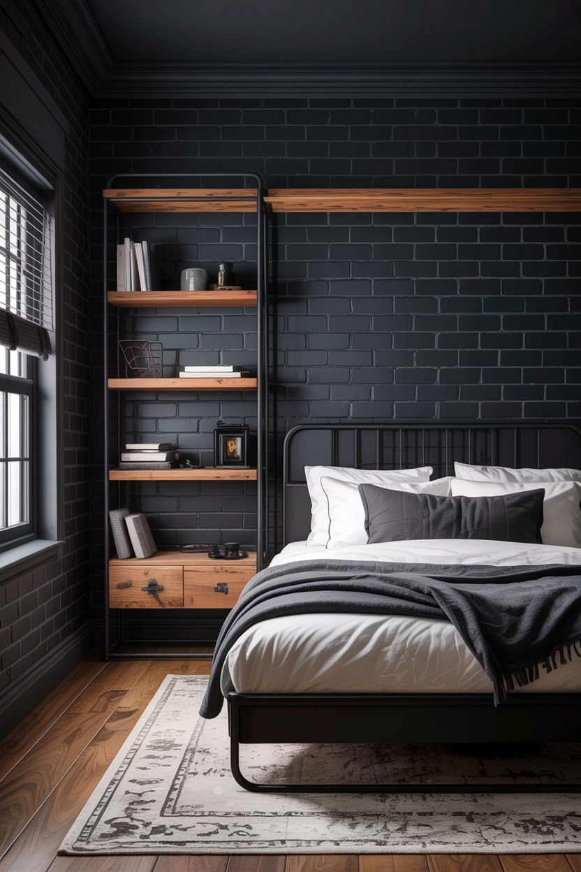 Black Brick Bedroom - 30 all black bedroom ideas