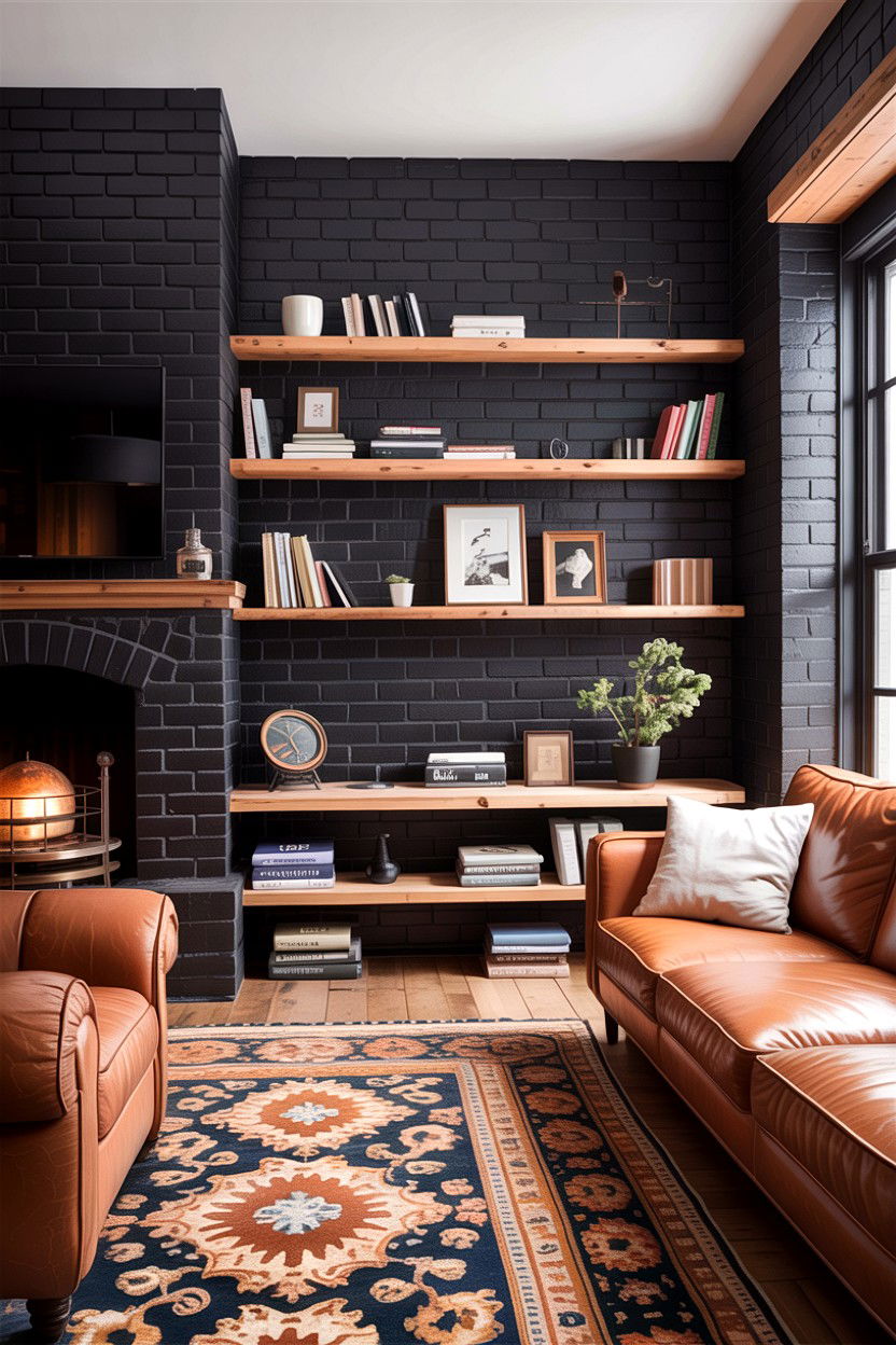 Black Brick Wall Living Room - 30 rustic black living room ideas