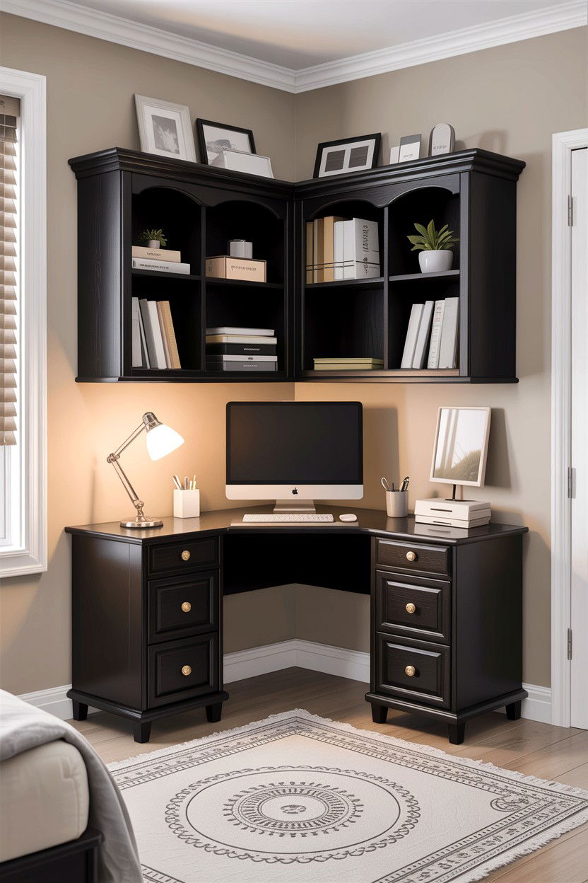 Black Corner Desk - 30 bedroom black furniture ideas