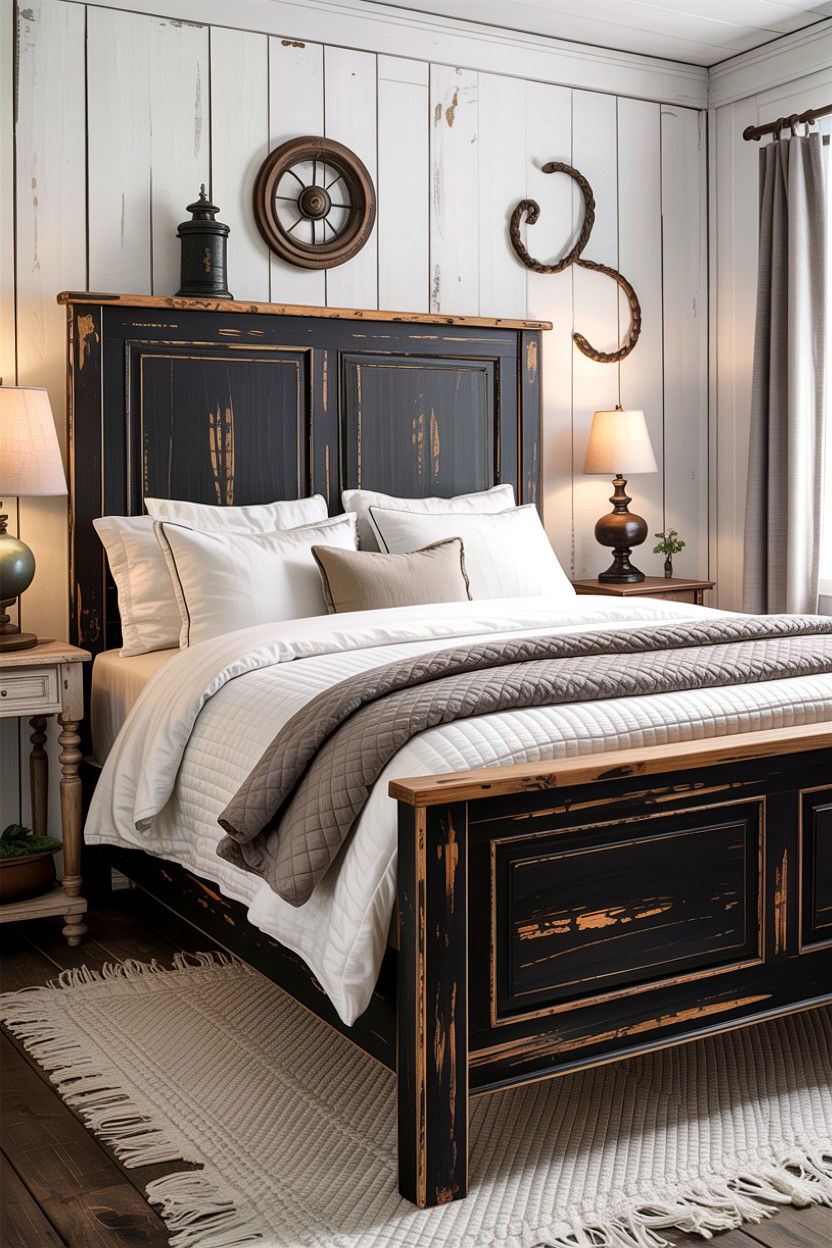 Black Distressed Wood Bed - 30 bedroom black furniture ideas