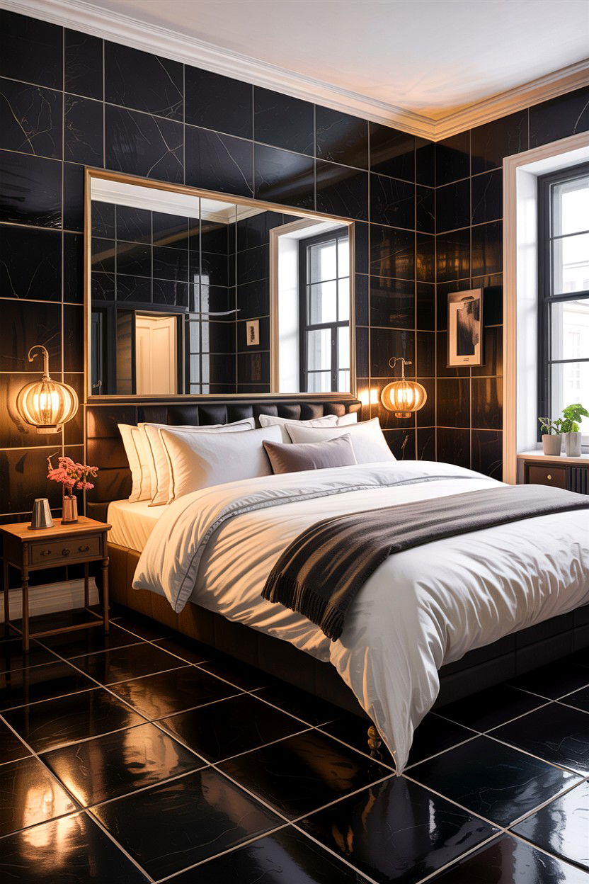 Black Floor Tiles - 30 bedroom floor ideas