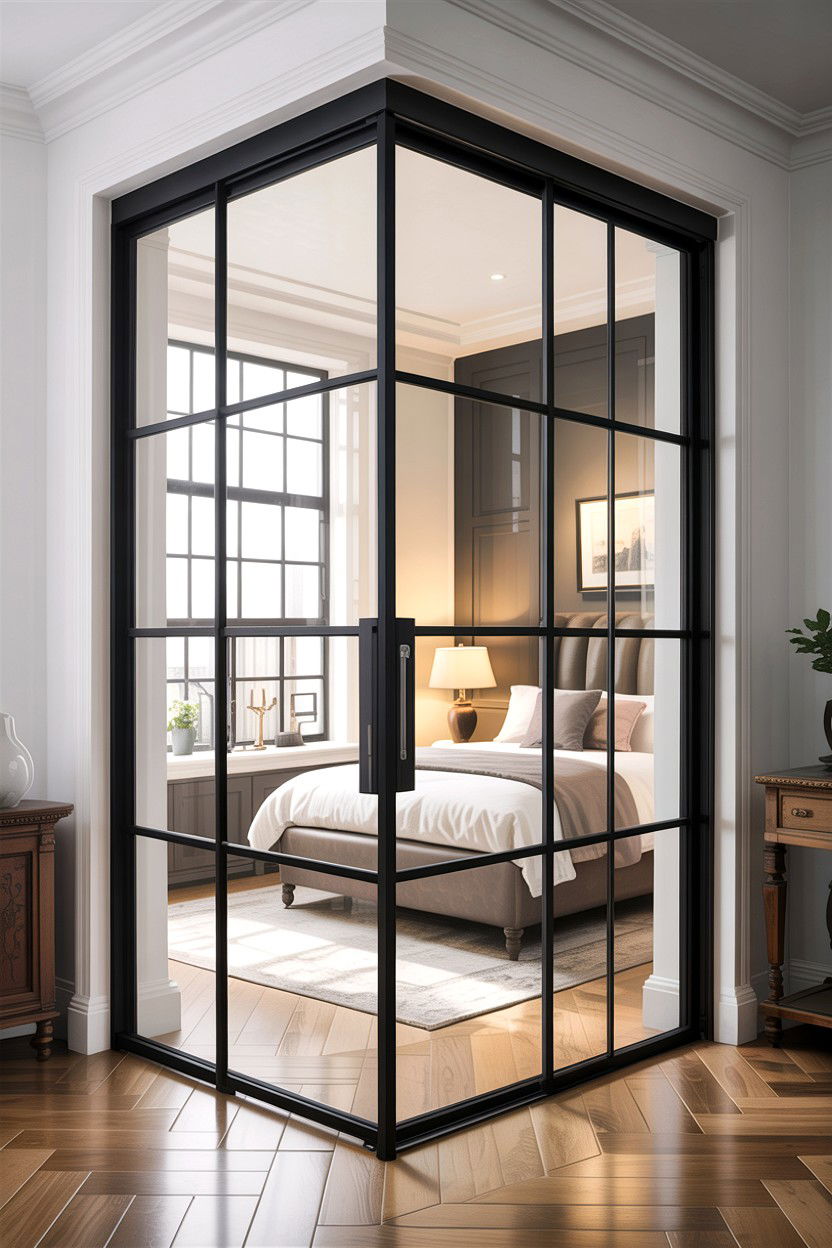 Black Frame Glass Sliding Door - 30 bedroom sliding doors