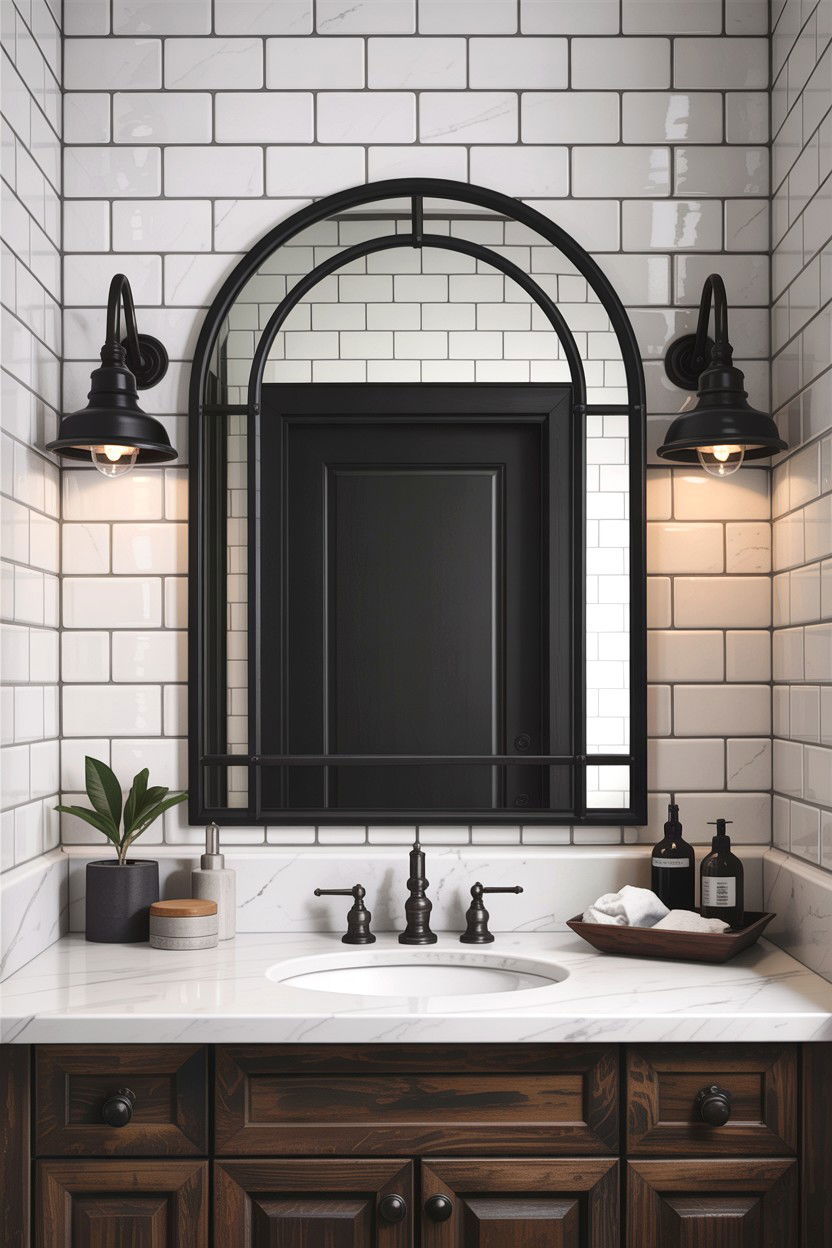 Black Framed Arched Mirror - 30 arched bathroom mirror ideas