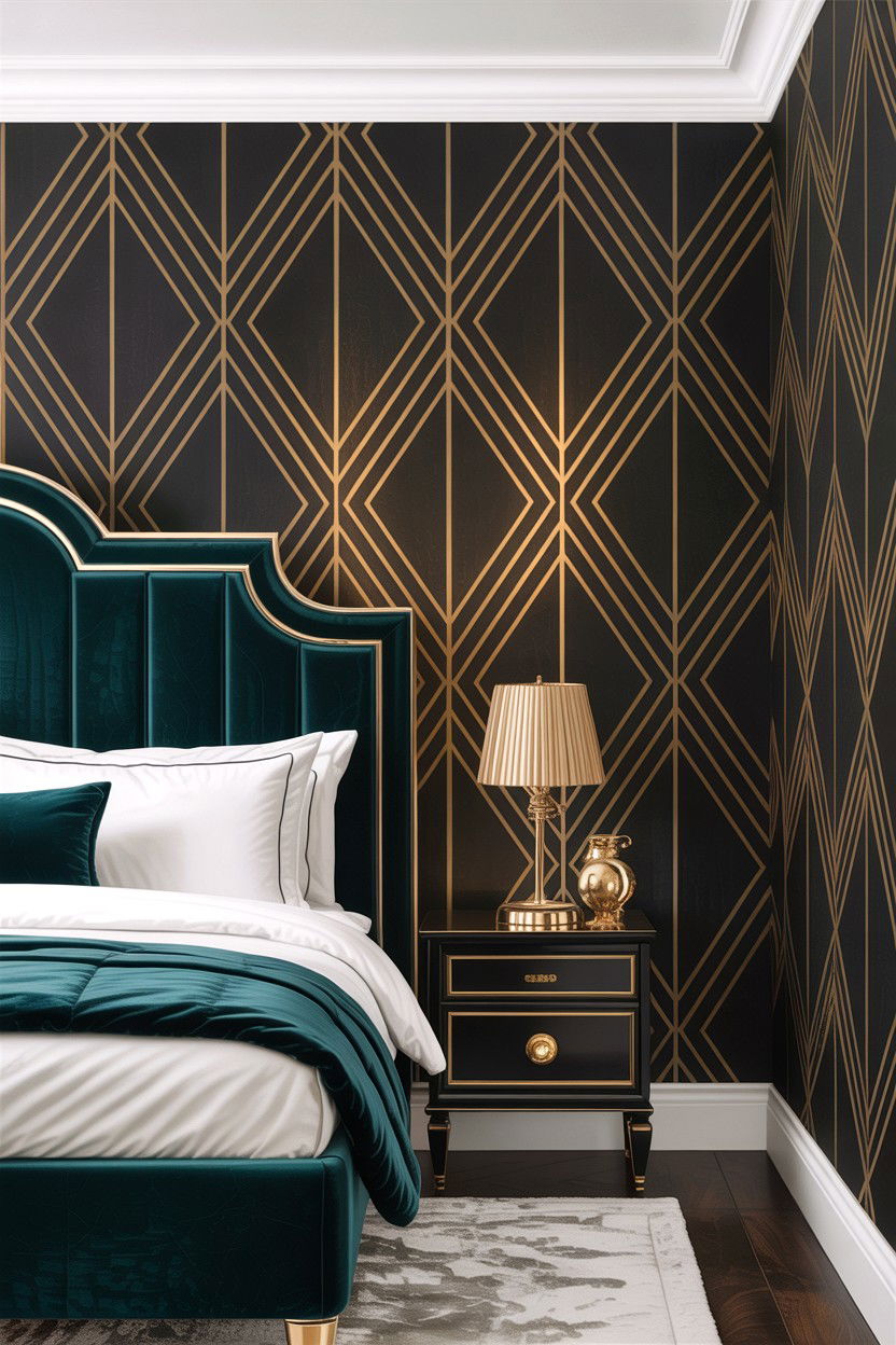 Black Gold Geometric Wallpaper - 30 bedroom geometric wall designs