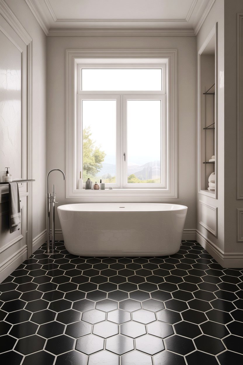 Black Hexagon Tile White Grout - 30 contrasting grout bathroom ideas