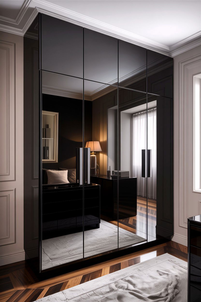 Black High Gloss Wardrobe - 30 bedroom black furniture ideas