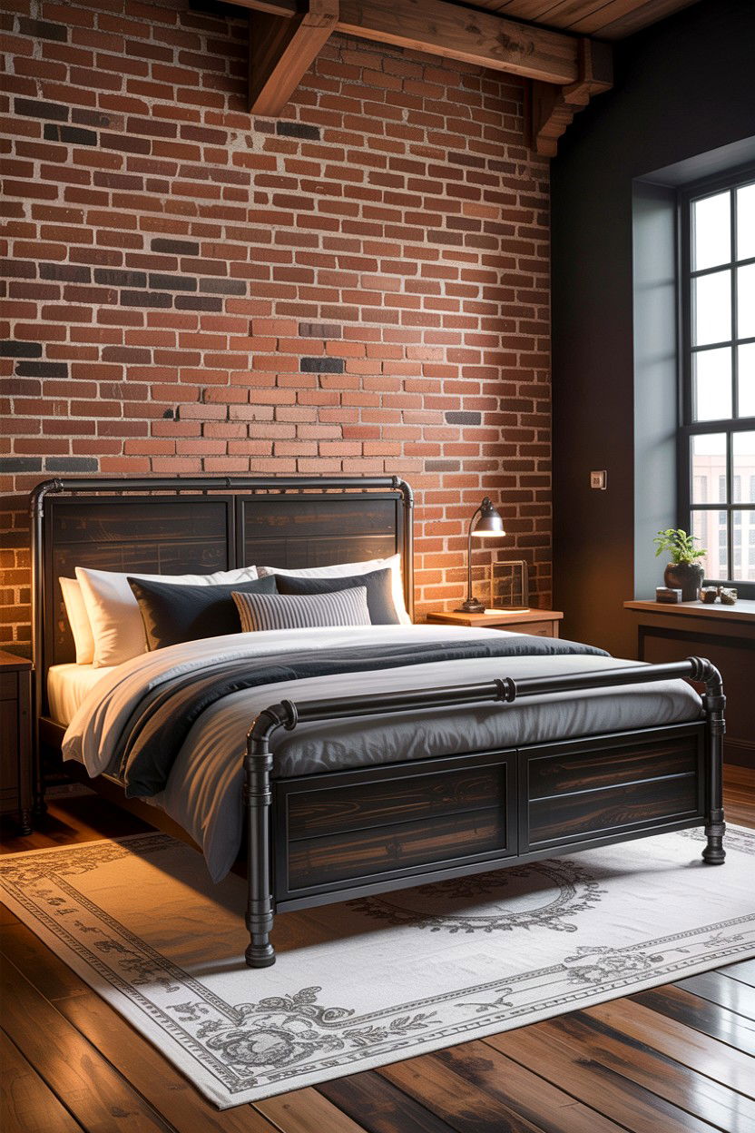 Black Industrial Bed - 30 bedroom black furniture ideas