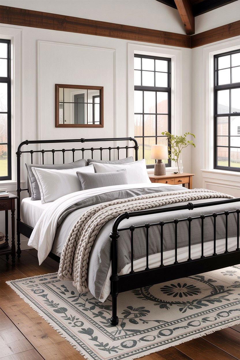 Black Iron Bed Frame - 30 farmhouse bedroom ideas
