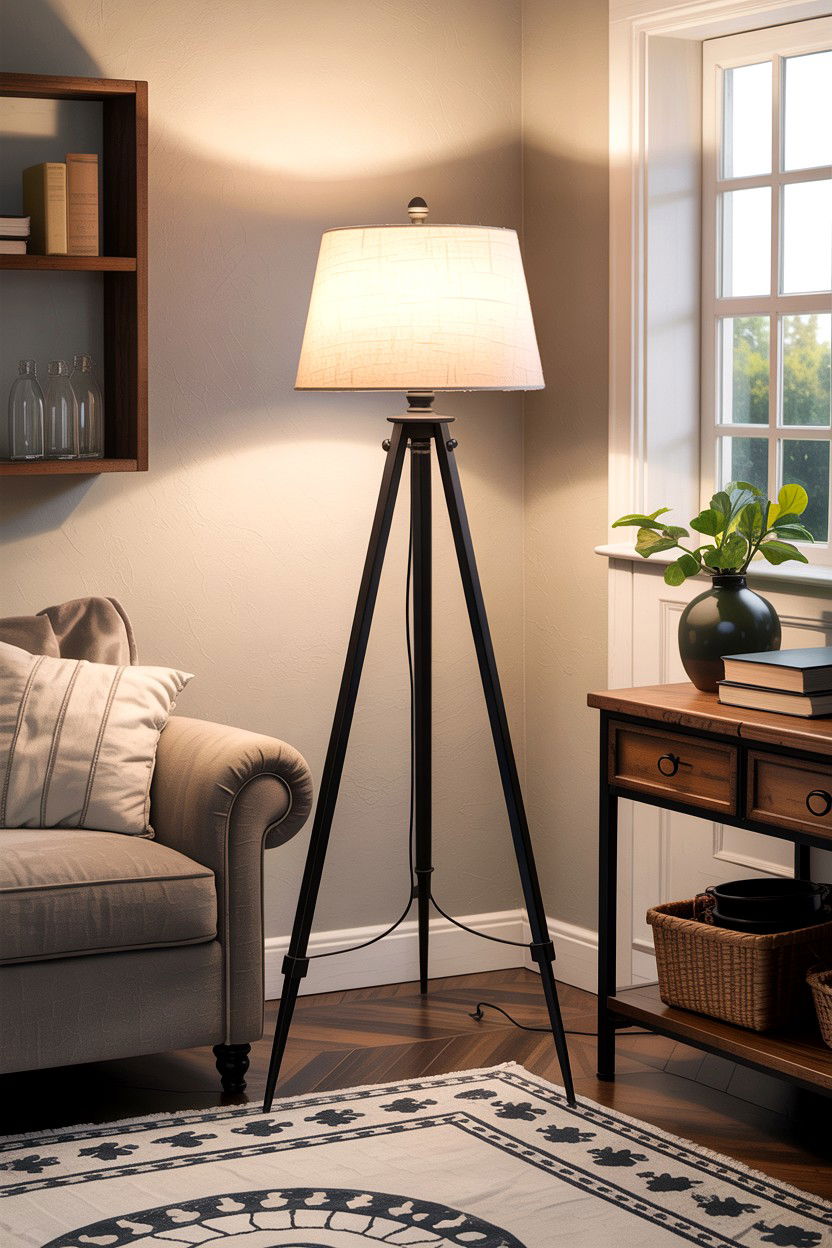 Black Iron Floor Lamp - 30 living room farmhouse furniture ideas