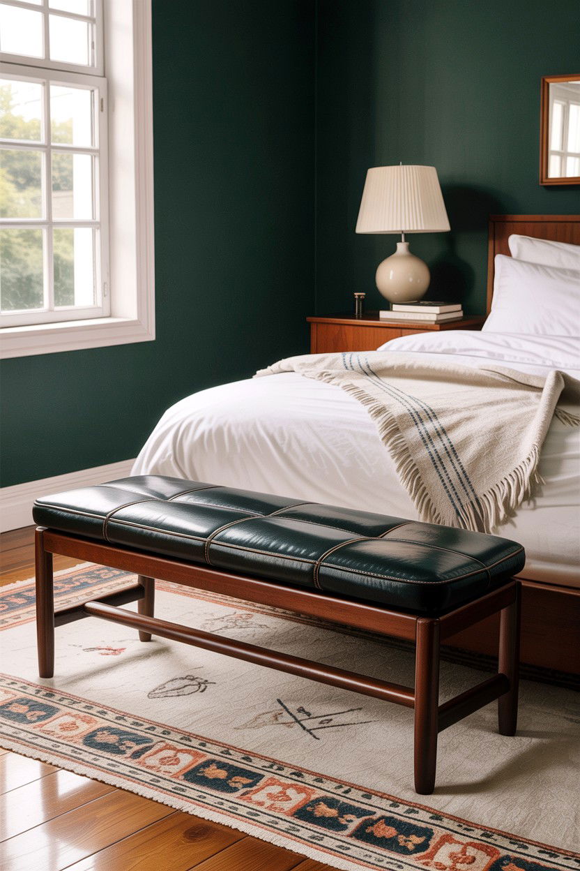 Black Leather Bench - 30 bedroom black furniture ideas