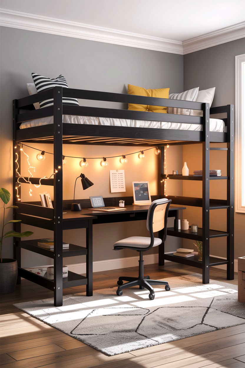 Black Loft Bed - 30 bedroom black furniture ideas