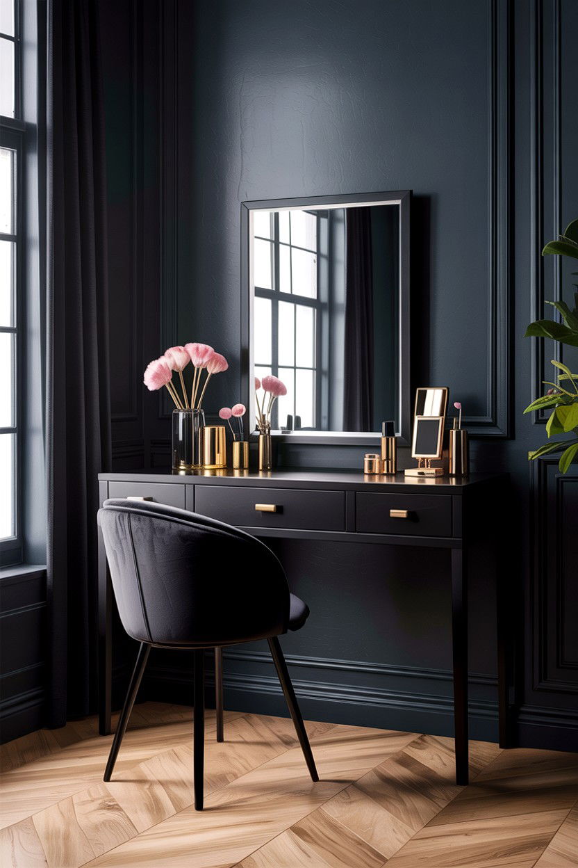 Black Makeup Vanity - 30 bedroom corner vanity ideas