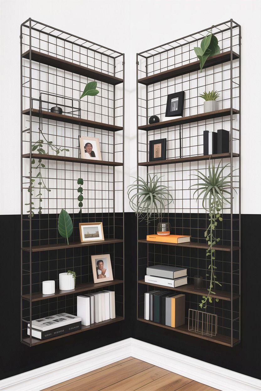 Black Metal Grid Shelving - 30 bedroom shelf dividers