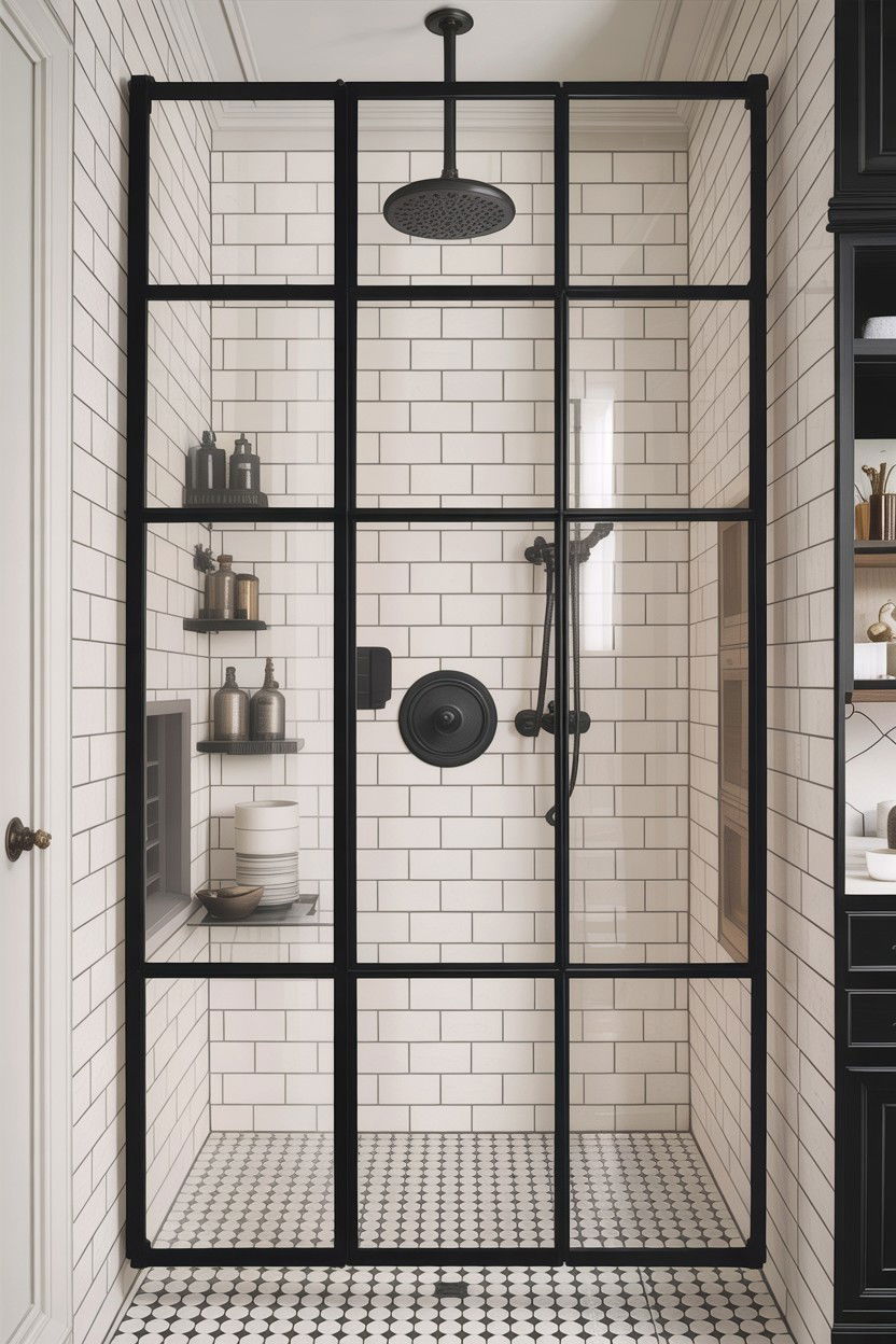 Black Metal Shower Door - 30 industrial bathroom ideas