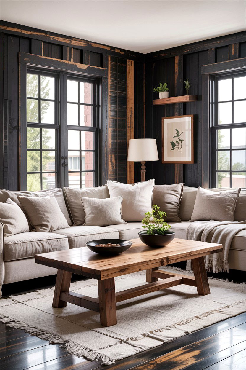 Black Reclaimed Wood Living Room - 30 rustic black living room ideas