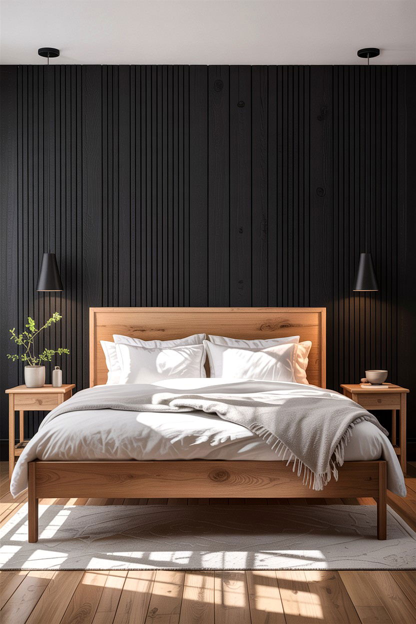 Black Slat Wall Bedroom - 30 bedroom black walls