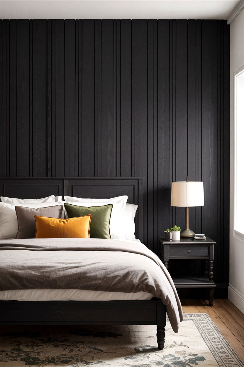 Black Slat Wall - 30 bedroom black furniture ideas