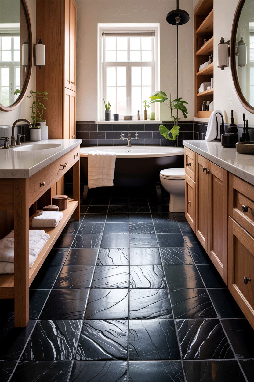 Black Slate Floor Tile - 30 heated bathroom floor ideas