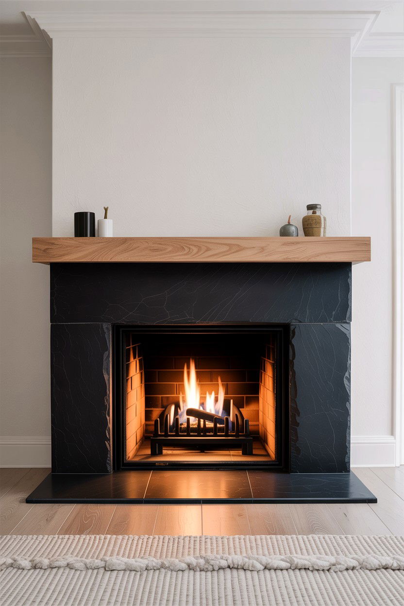 Black Slate Surround - 30 living room fireplace surround ideas