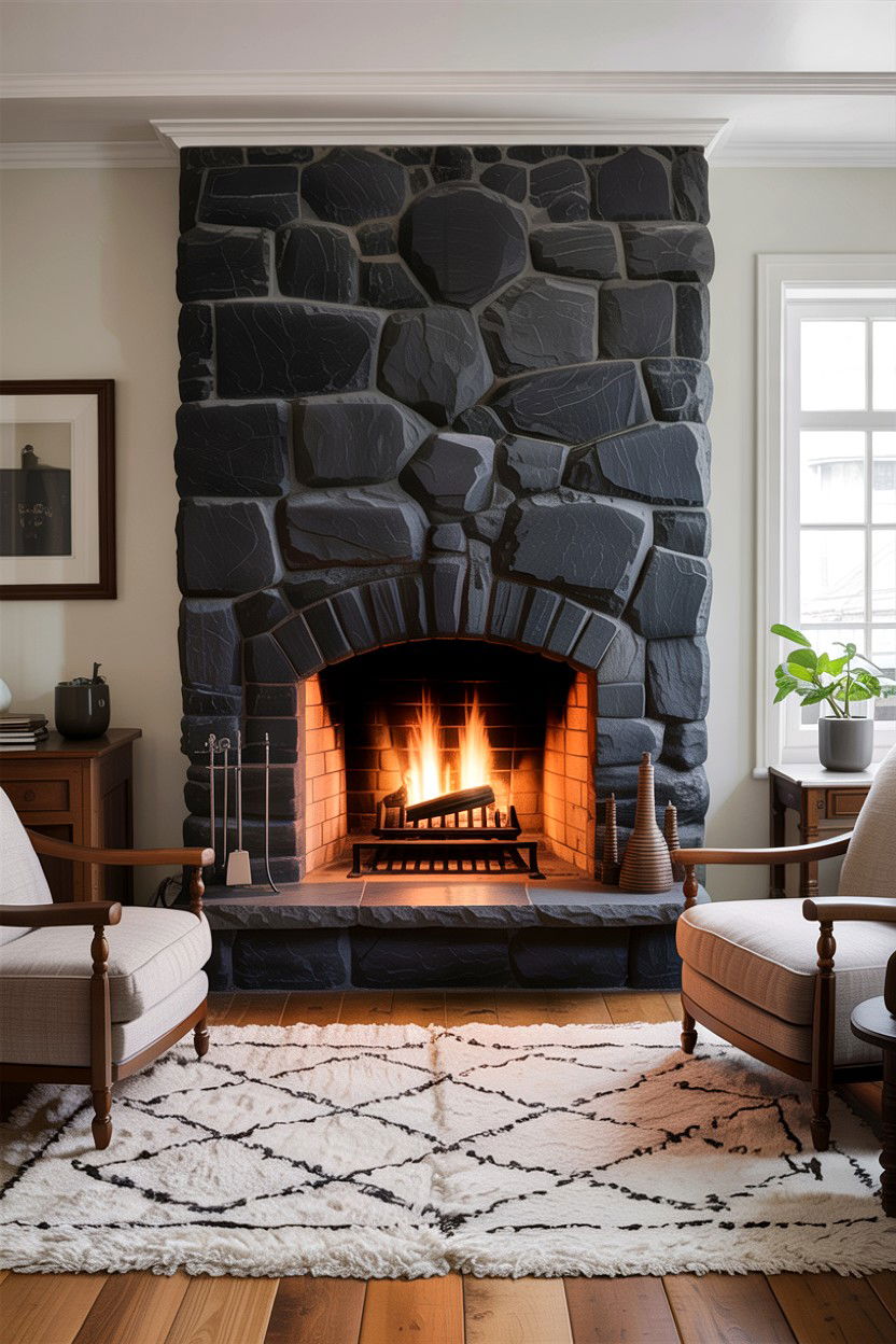 Black Stone Hearth Living Room - 30 rustic black living room ideas