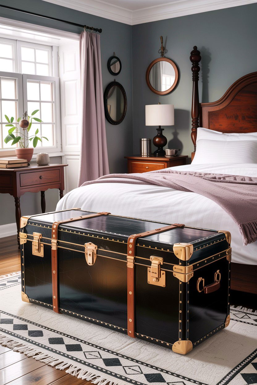 Black Storage Trunk - 30 bedroom black furniture ideas