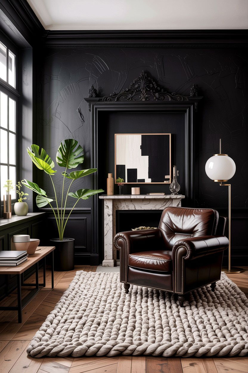 Black Textured Living Room - 30 rustic black living room ideas