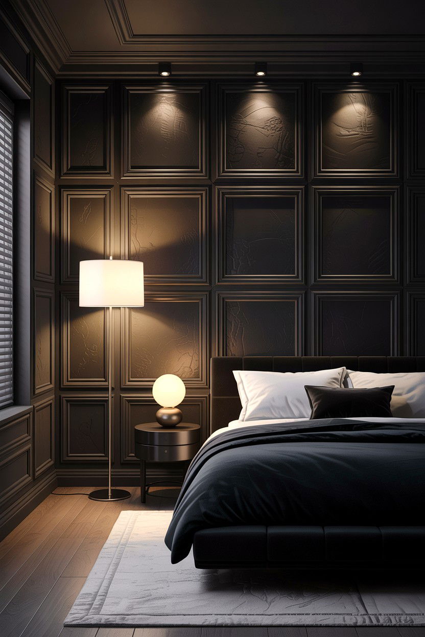 Black Textured Wall Bedroom - 30 all black bedroom ideas