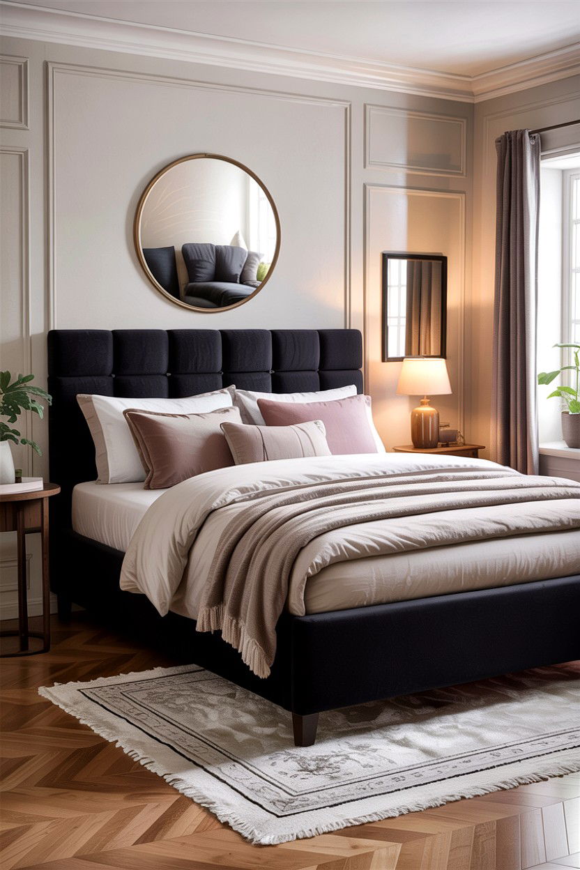 Black Upholstered Bed Frame - 30 bedroom black furniture ideas