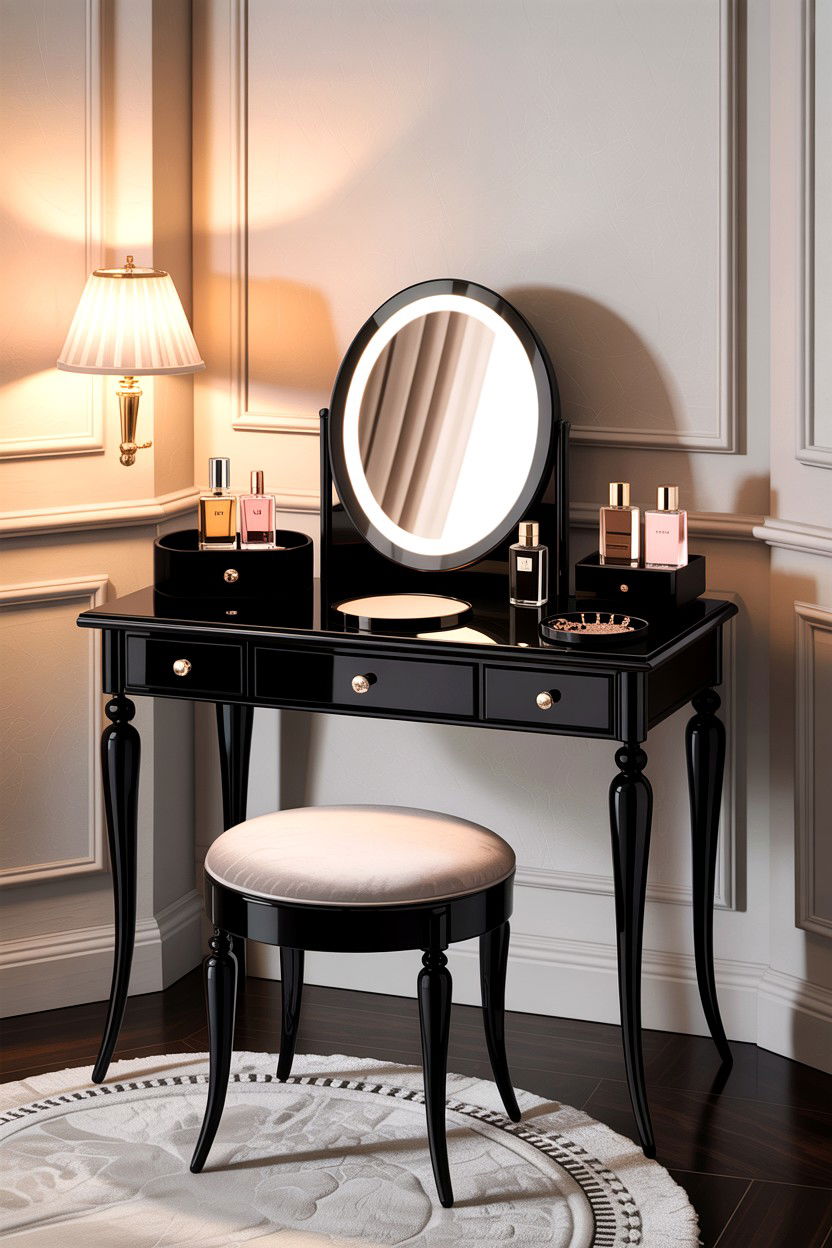 Black Vanity Table - 30 bedroom black furniture ideas