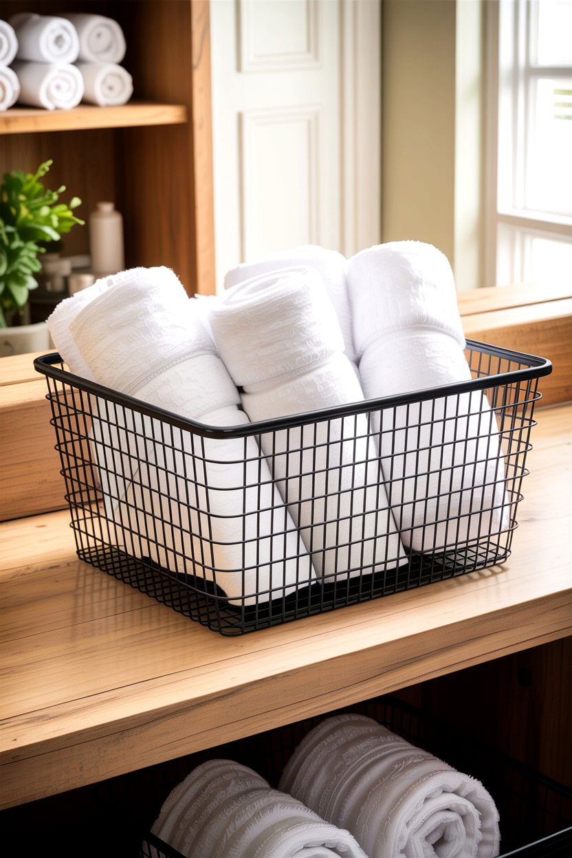 Black Wire Basket - 30 bathroom accessory styling ideas