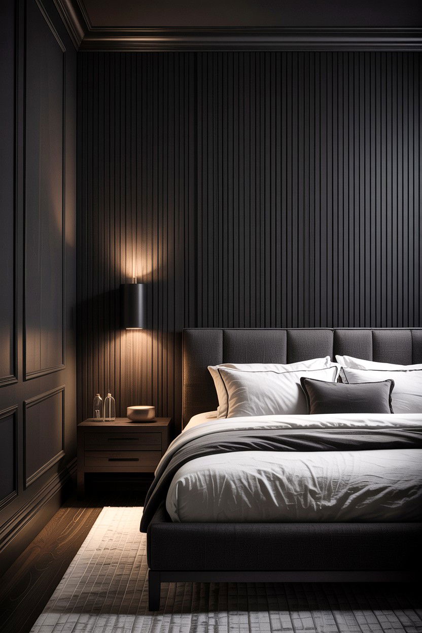 Black Wood Slat Bedroom - 30 all black bedroom ideas