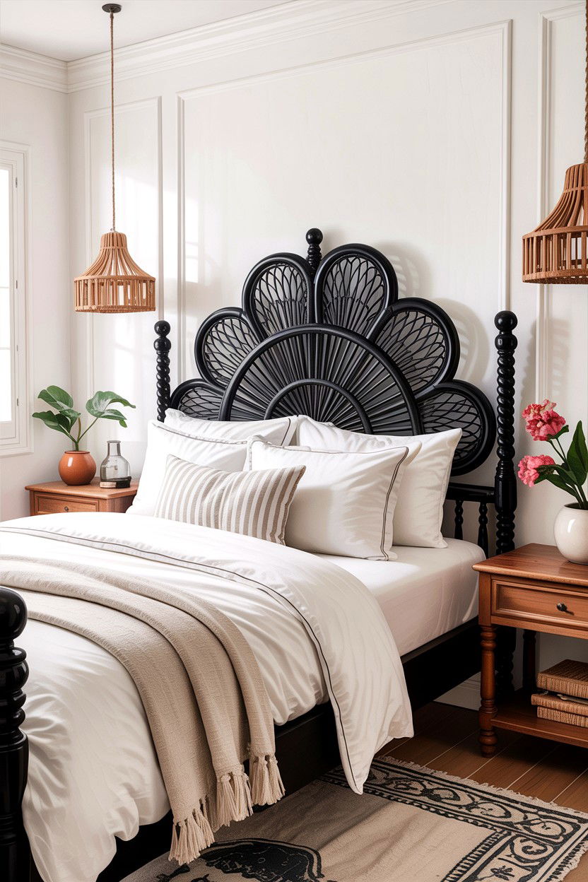 Black Woven Headboard - 30 bedroom black furniture ideas