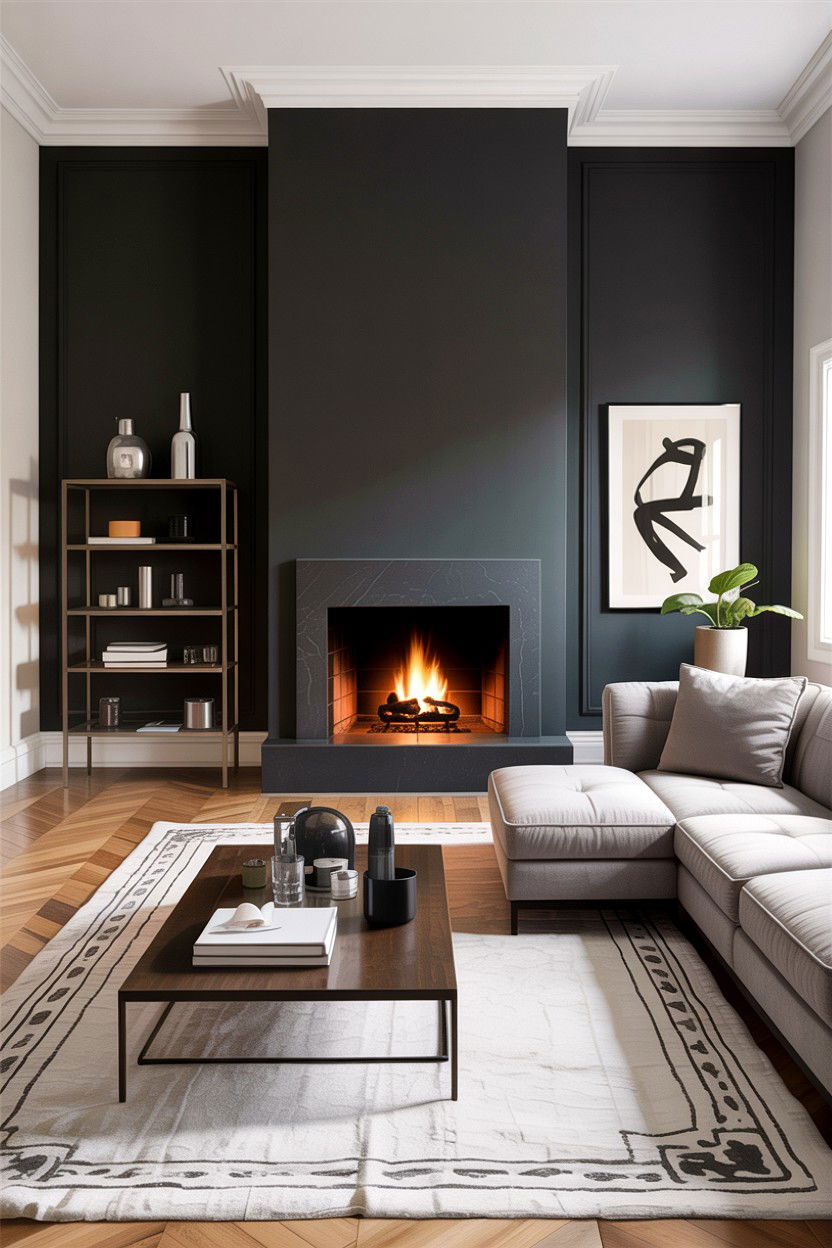 Black accent wall living room - 30 dark living room ideas