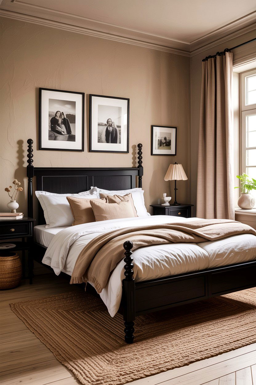 Black and Beige Nordic Bedroom - 30 scandinavian black bedroom ideas