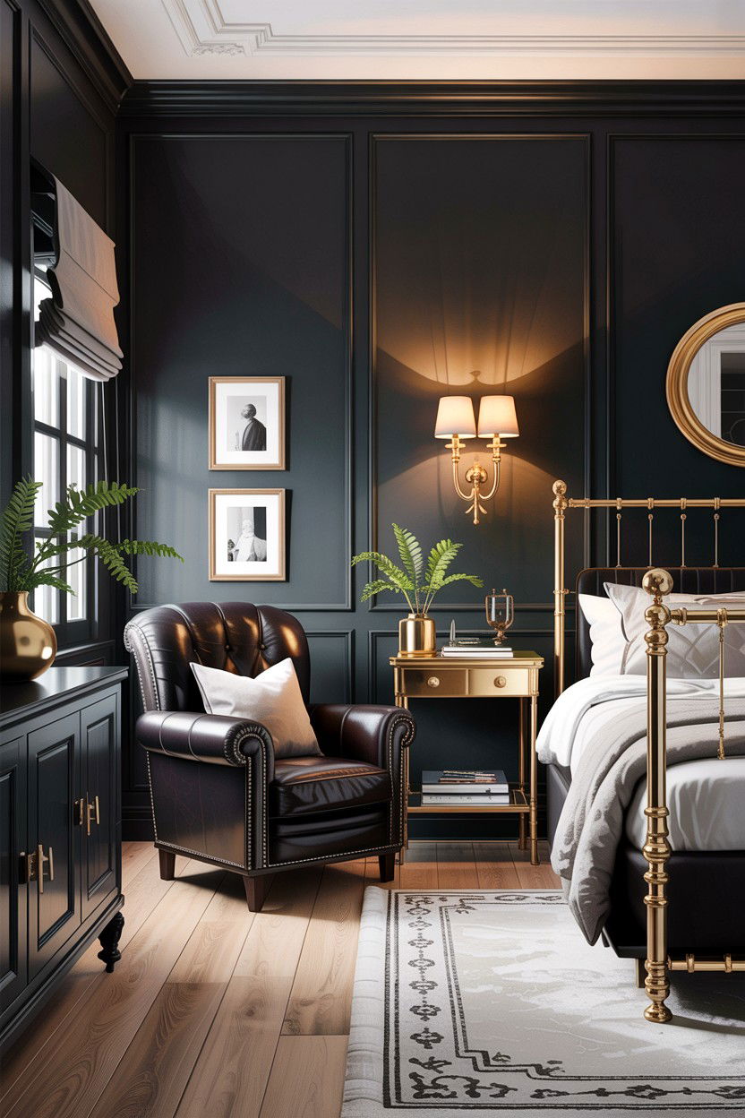 Black and Brass Nordic Bedroom - 30 scandinavian black bedroom ideas