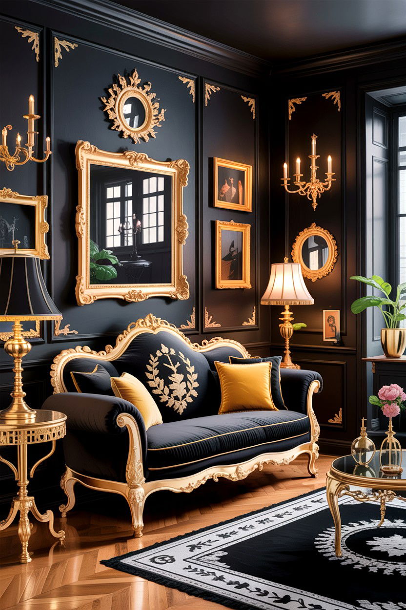 Black and Gold Gothic Living Room - 30 gothic living room ideas
