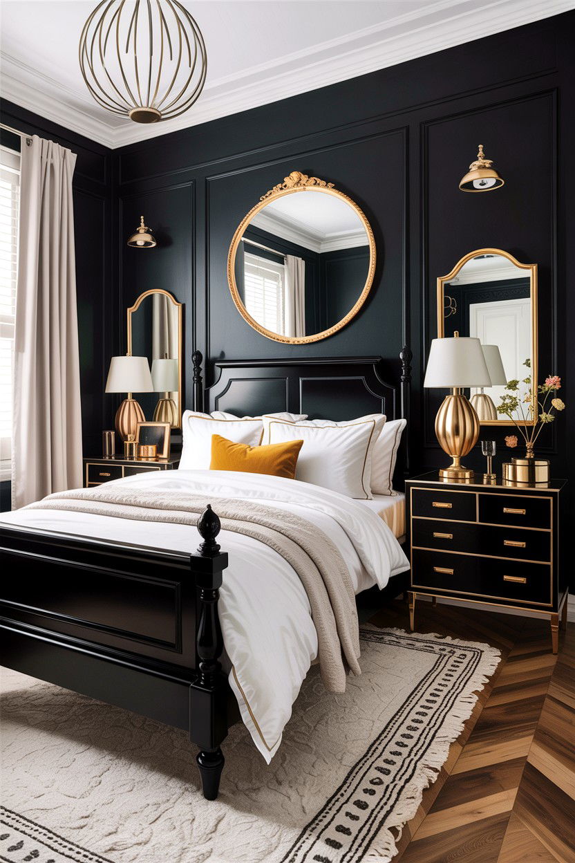 Black and Gold Scandi Bedroom - 30 scandinavian black bedroom ideas