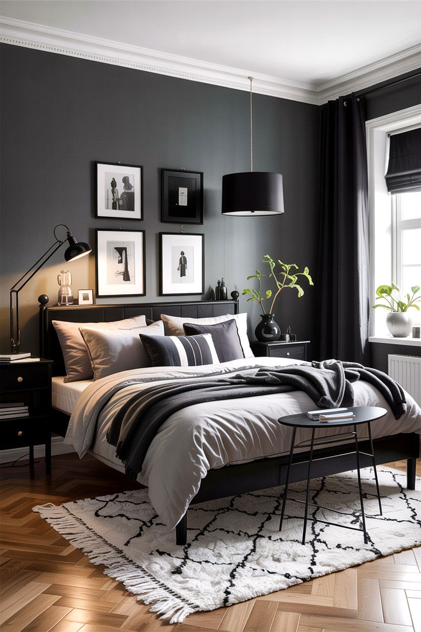 Black and Grey Scandi Bedroom - 30 scandinavian black bedroom ideas