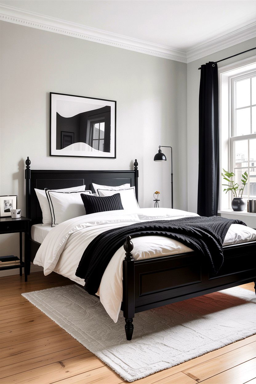 Black and White Nordic Bedroom - 30 scandinavian black bedroom ideas