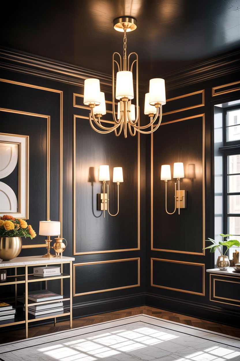 Black and brass lighting - 30 traditional black living room ideas