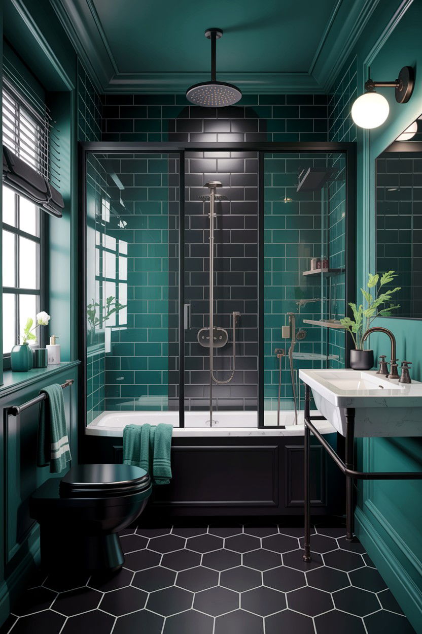 Black and emerald green bathroom - 30 jewel tone bathroom ideas